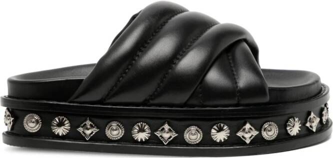 Toga stud-embellished leather sliders Black