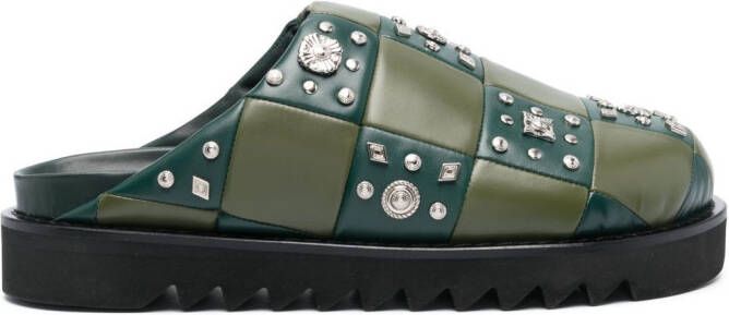 Toga Virilis checkerboard-pattern leather slides Green