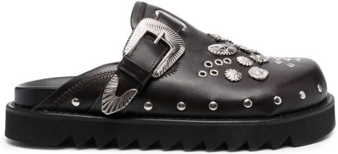 Toga Virilis studded leather slippers Brown