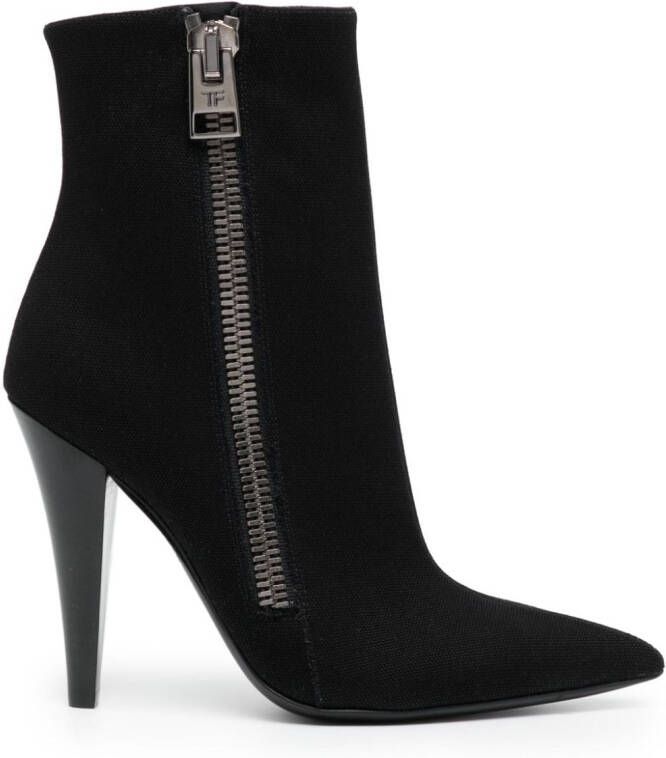 TOM FORD 120mm pointed-toe canvas ankle boots Black