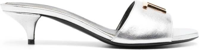 TOM FORD 50mm logo-plaque leather mules Silver