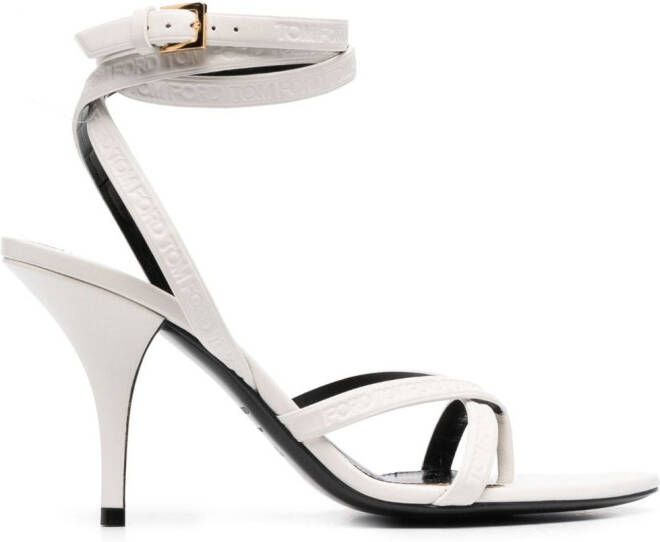 TOM FORD logo-embossed heeled leather sandals White
