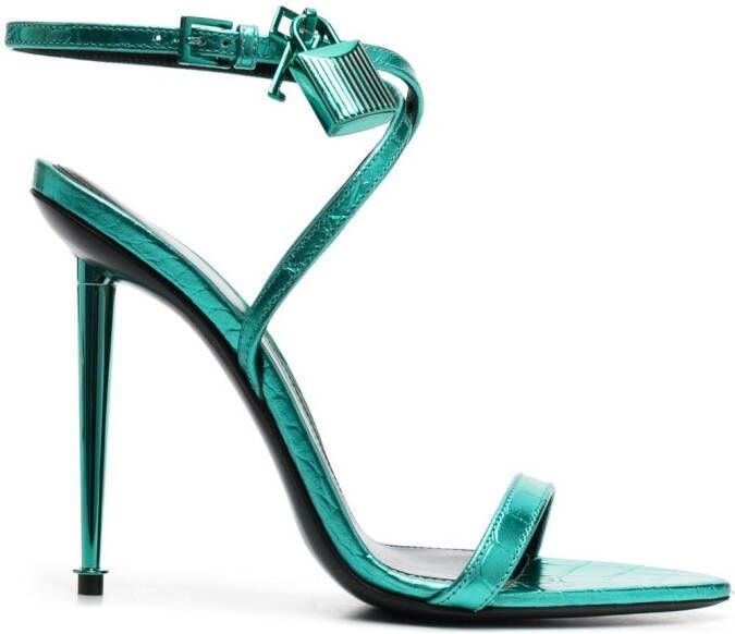 TOM FORD Naked 110mm crocodile-effect sandals Green