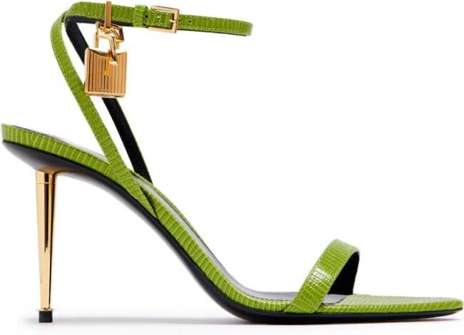 TOM FORD padlock-detail embossed-crocodile sandals Green