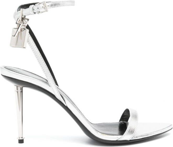 TOM FORD Padlock Pointy Naked 85mm leather sandals Silver