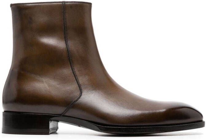 TOM FORD polished leather ankle boots Brown