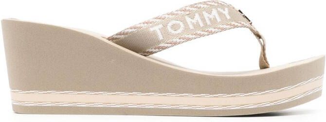 Tommy Hilfiger 65mm logo-strap wedge sandals Neutrals