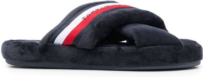 Tommy Hilfiger crossover straps faux-fur slippers Blue
