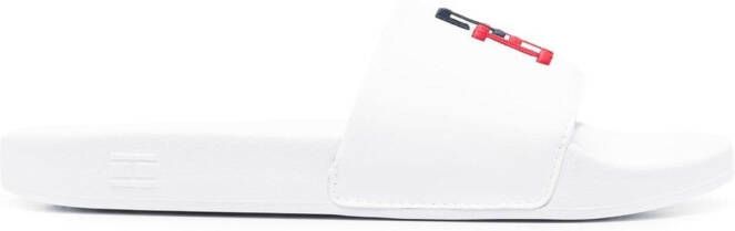 Tommy Hilfiger embroidered-logo slip-on sandals White