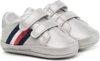 Tommy Hilfiger Junior logo-print touch-strap sneakers Silver