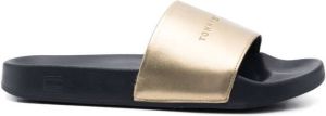 Tommy Hilfiger logo-embossed faux-leather slides Gold