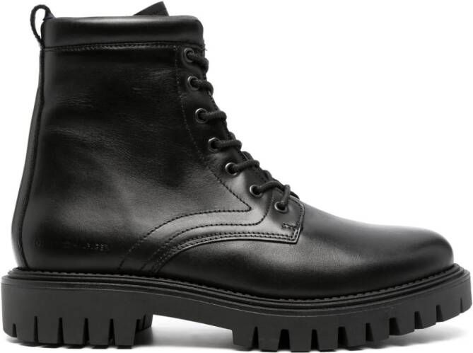 Tommy Hilfiger logo-embossed leather boots Black
