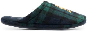Tommy Hilfiger logo-embroidered tartan slippers Green