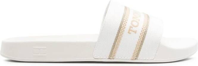 Tommy Hilfiger logo-jacquard flat slides White
