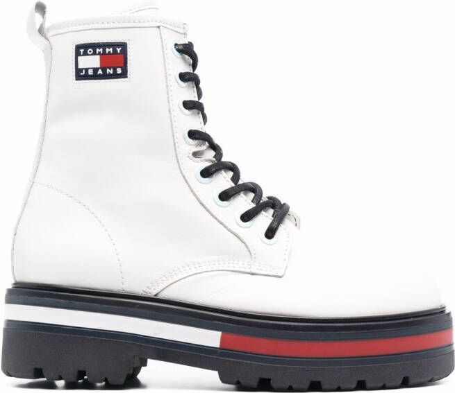 Tommy Hilfiger logo-patch lace-up boots White