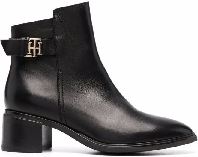 Tommy Hilfiger logo-plaque heeled leather ankle boots Black