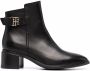 Tommy Hilfiger logo-plaque heeled leather ankle boots Black - Thumbnail 1