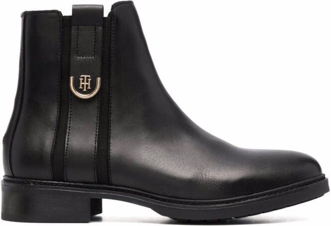 Tommy Hilfiger logo-plaque leather ankle boots Black