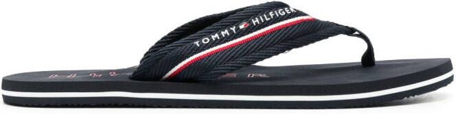 Tommy Hilfiger logo-print striped flip flops Blue