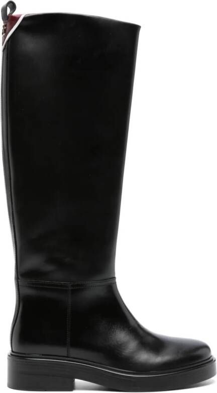 Tommy Hilfiger monogram-plaque leather knee-high boots Black