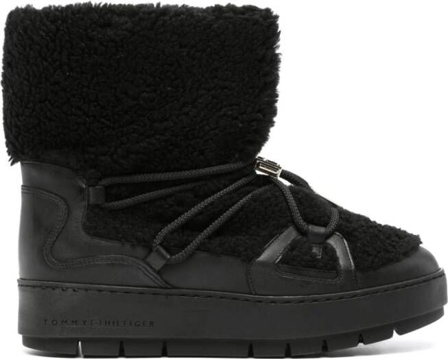 Tommy Hilfiger shearling-trim leather snow boots Black