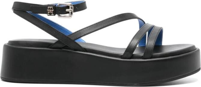 Tommy Hilfiger strappy leather platform sandals Black
