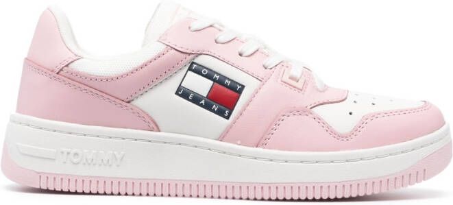 Tommy Jeans embossed-logo leather sneakers Pink