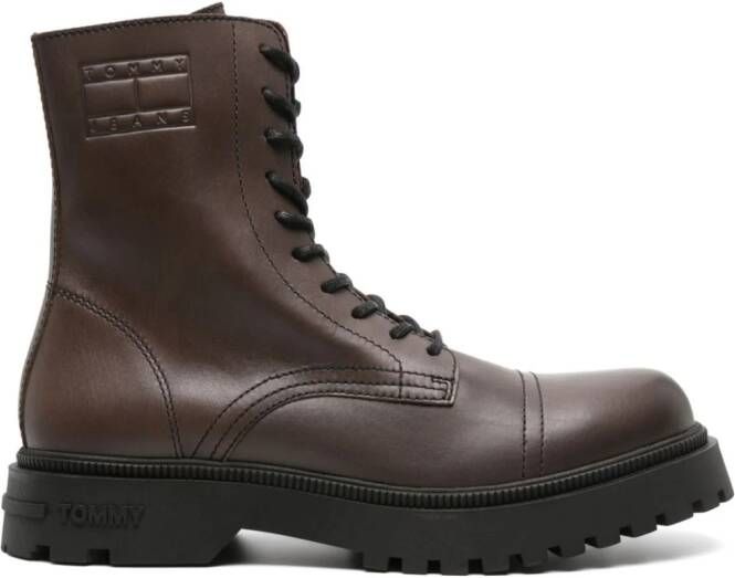 Tommy Jeans logo-debossed leather boots Brown