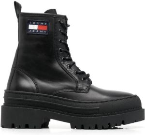 Tommy Jeans logo-patch lace-up combat boots Black