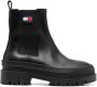 Tommy Jeans logo patch leather Chelsea boots Black - Thumbnail 1
