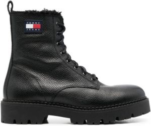 Tommy Jeans side logo-patch lace-up boots Black