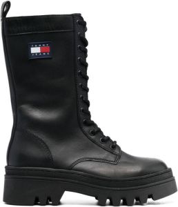Tommy Jeans Twelve logo-patch leather boots Black