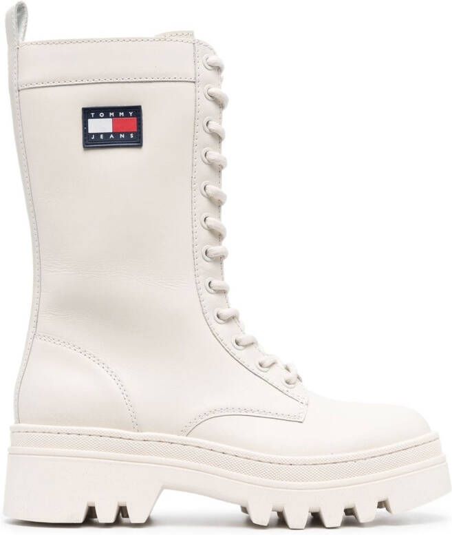 Tommy Jeans Twelve logo-patch leather boots White