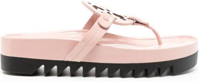 Tory Burch appliqué-logo leather flip-flops Pink