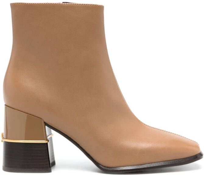 Tory Burch Double T 75mm leather ankle boots Neutrals