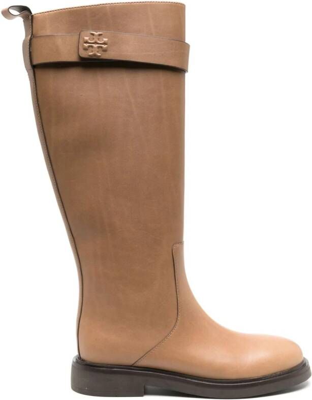 Tory Burch Double T leather knee boots Brown