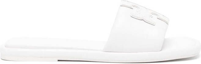 Tory Burch Double T leather slides White