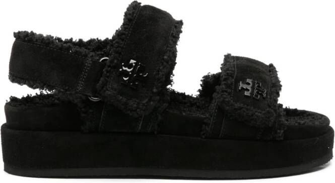 Tory Burch Double T-plaque touch-strap suede sandals Black