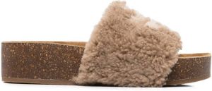Tory Burch Double T shearling slides Brown