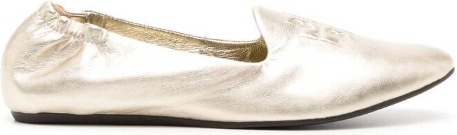 Tory Burch embossed-logo leather slippers Gold