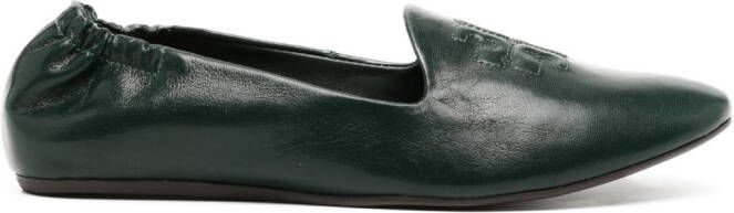 Tory Burch embossed-logo leather slippers Green