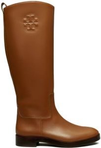 Tory Burch embossed-logo leather wellingtons Brown