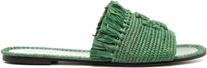 Tory Burch embroidered-logo detail sandals Green
