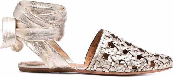 Tory Burch Basketweave wrap sandals Gold