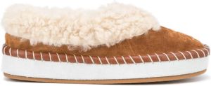 Tory Burch logo-embossed shearling slippers Brown