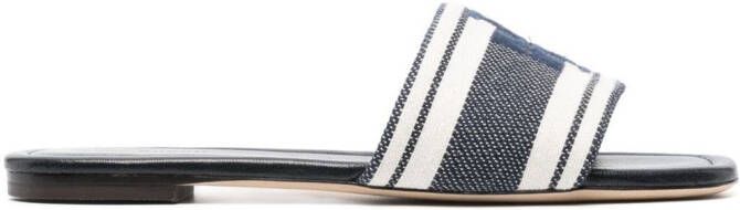 Tory Burch logo-embroidered open-toe slides Blue