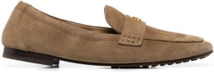 Tory Burch logo plaque suede loafers Brown