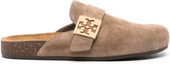 Tory Burch logo-plaque suede mules Brown