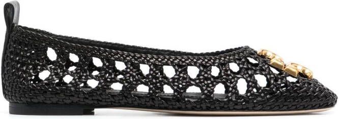 Tory Burch logo plaque woven ballerinas Black