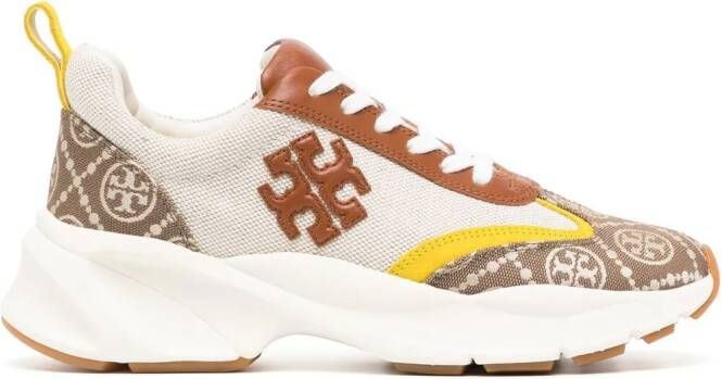 Tory Burch monogram-pattern lace-up sneakers Brown